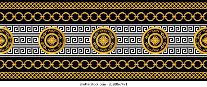 Seamless Gold Chains with Baroque Pattern. Vector Illustration.
