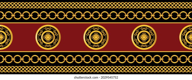 Seamless Gold Chains with Baroque Pattern. Vector Illustration.
