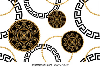 Seamless Gold Chains with Baroque Pattern. Vector Illustration.
