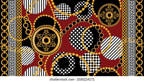 Seamless Gold Chains with Baroque Pattern. Vector Illustration.
