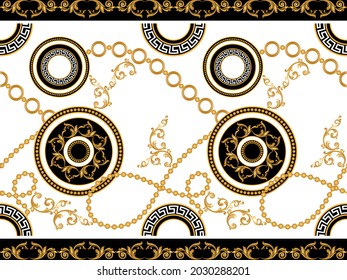 Seamless Gold Chains with Baroque Pattern. Vector Illustration.
