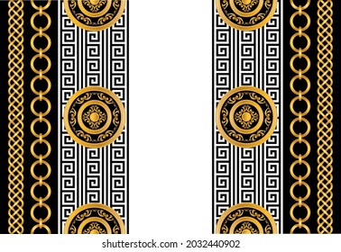 Seamless Gold Chains with Baroque Pattern on Black. Vector Illustration.
