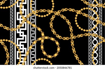 Seamless Gold Chains, Baroque Pattern. Vector design for fashion prints and backgrounds.

