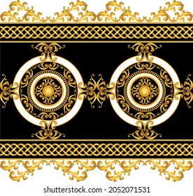 Cadenas de oro sin foco, patrón barroco en negro. Diseño de vectores para impresiones y fondos de moda.
