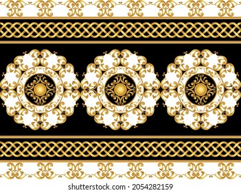 Cadenas de oro sin foco, patrón barroco en negro. Diseño de vectores para impresiones y fondos de moda.
