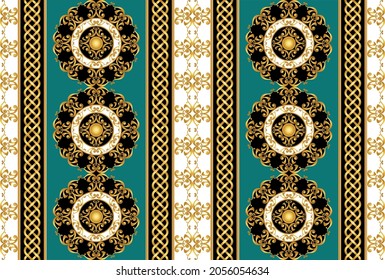 Seamless Gold Chains, Baroque Pattern on Black. Vector design for fashion prints and backgrounds.

