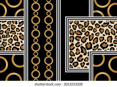 Seamless gold chains with leopard skin pattern.Vector Illustration.