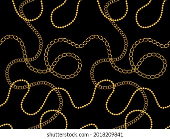 Seamless gold chains on a black. Vector Illustration.