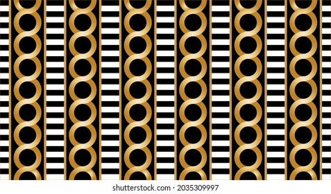 Seamless Gold Chains on Black. Vector Illustration.
