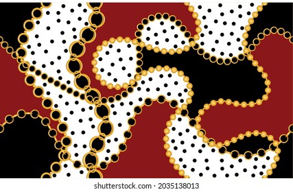 Seamless Gold Chains with polka dot Pattern. Vector Illustration.
