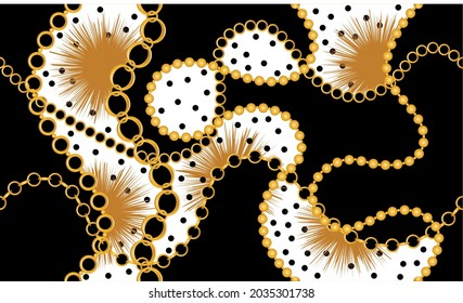 Seamless Gold Chains with polka dot Pattern. Vector Illustration.
