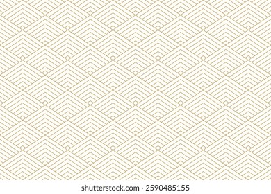 Seamless gold chevron pattern with striped lines on white background. Vector modern geometric design with a subtle Art Deco touch for textiles, home decor and more