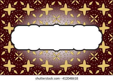 seamless gold color pattern on dark red background. with frame for text. Vector Image. Graphic arts, design, game industry.