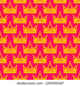 Seamless gold crown pattern background bright pink yellow