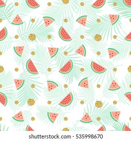 seamless gold dot glitter and watermelon pattern background