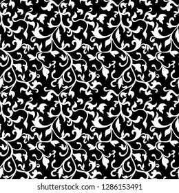 Seamless gold floral damask pattern. Wallpaper in the style of Baroque. Vector background. Black and white texture. Floral ornament.