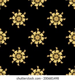 Seamless gold floral elements on black background
