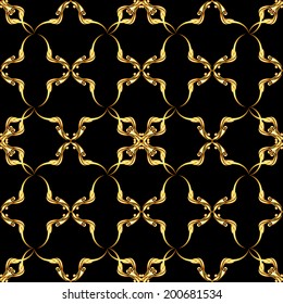 Seamless gold floral pattern on the black background
