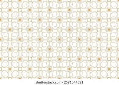 Seamless gold floral pattern on white background. Delicate and elegant geometric repeating design for textiles, packaging, card or cover.