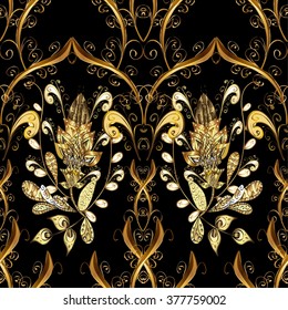 Seamless gold floral pattern on the black background