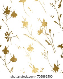 Seamless Gold Floral Pattern On A White Background