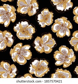seamless gold  flower pattern on black