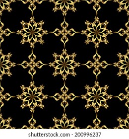 Seamless gold flower pattern on black background