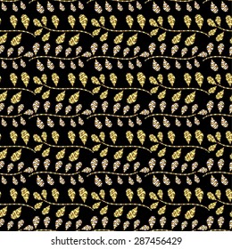 Seamless gold flower pattern on black background
