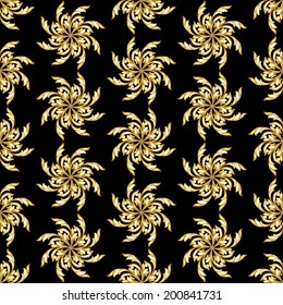 Seamless gold flower patterns on black background