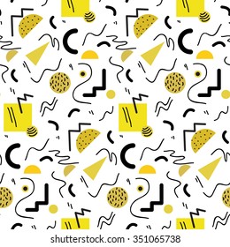 Seamless gold geometric pattern in retro 80s style, memphis, vector.