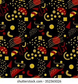 Seamless gold geometric pattern in retro 80s style, memphis, vector.