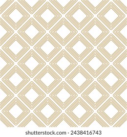 Rombo cuadrado geométrico de oro sin costura con patrón de líneas a rayas. Fondo de patrón de repetición para tela, papel pintado, tarjeta o papel de embalaje. Ilustración vectorial.