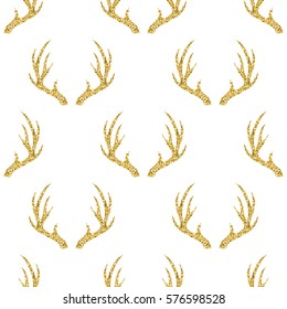 seamless gold glitter antler pattern on white background