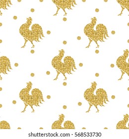 seamless gold glitter chicken with gold dot glitter pattern background