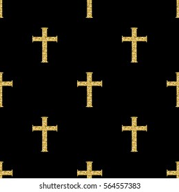 seamless gold glitter christian cross pattern background