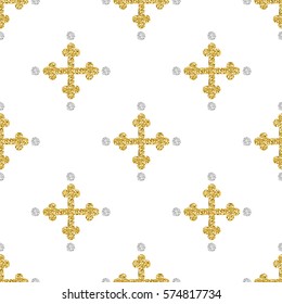 seamless gold glitter cross with silver dot glitter pattern background