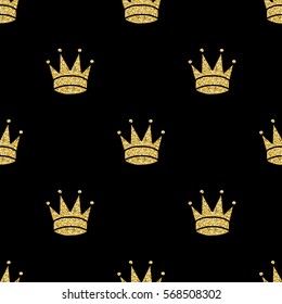 Seamless Gold Glitter Crown Pattern Background