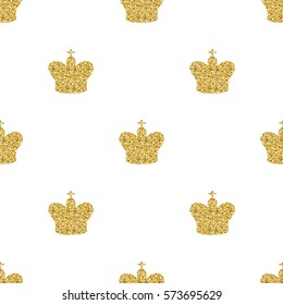 seamless gold glitter crown pattern background