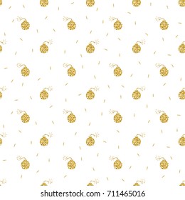 seamless gold glitter dynamite bomb with confetti gold glitter pattern on white background