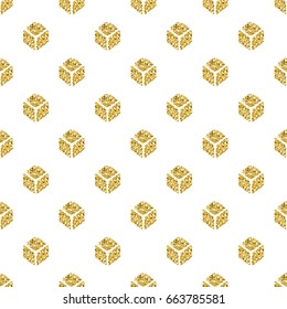 seamless  gold glitter isometric square symmetry pattern on white background