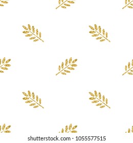 seamless gold glitter leaf stamp on white background