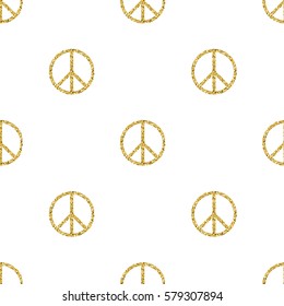 seamless gold glitter peace sign pattern background