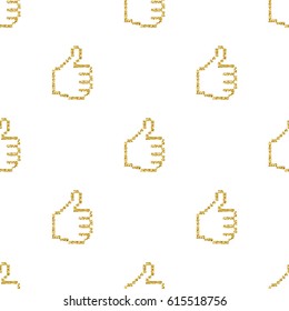 seamless gold glitter pixel thumbs up pattern background