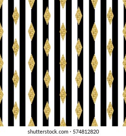 seamless gold glitter rhombus pattern on stripe background