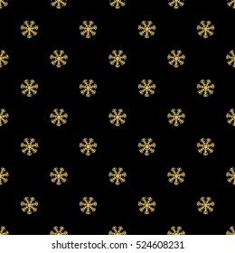 SEAMLESS GOLD GLITTER SNOWFLAKE PATTERN ON BLACK BACKGROUND