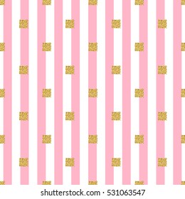 seamless gold glitter square pattern with pink stripe background