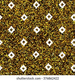 Seamless gold glittering boho background. Boho style seamless pattern background. Decorative glitter texture. Glitter sparkle. Abstract vector background. Vector illustration for print and web.
