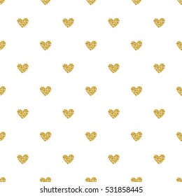 seamless gold heart glitter pattern on white background