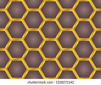 Seamless gold honeycomb pattern design with brown background. vector ilustration