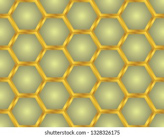 Seamless gold honeycomb pattern design with green background. vector ilustration